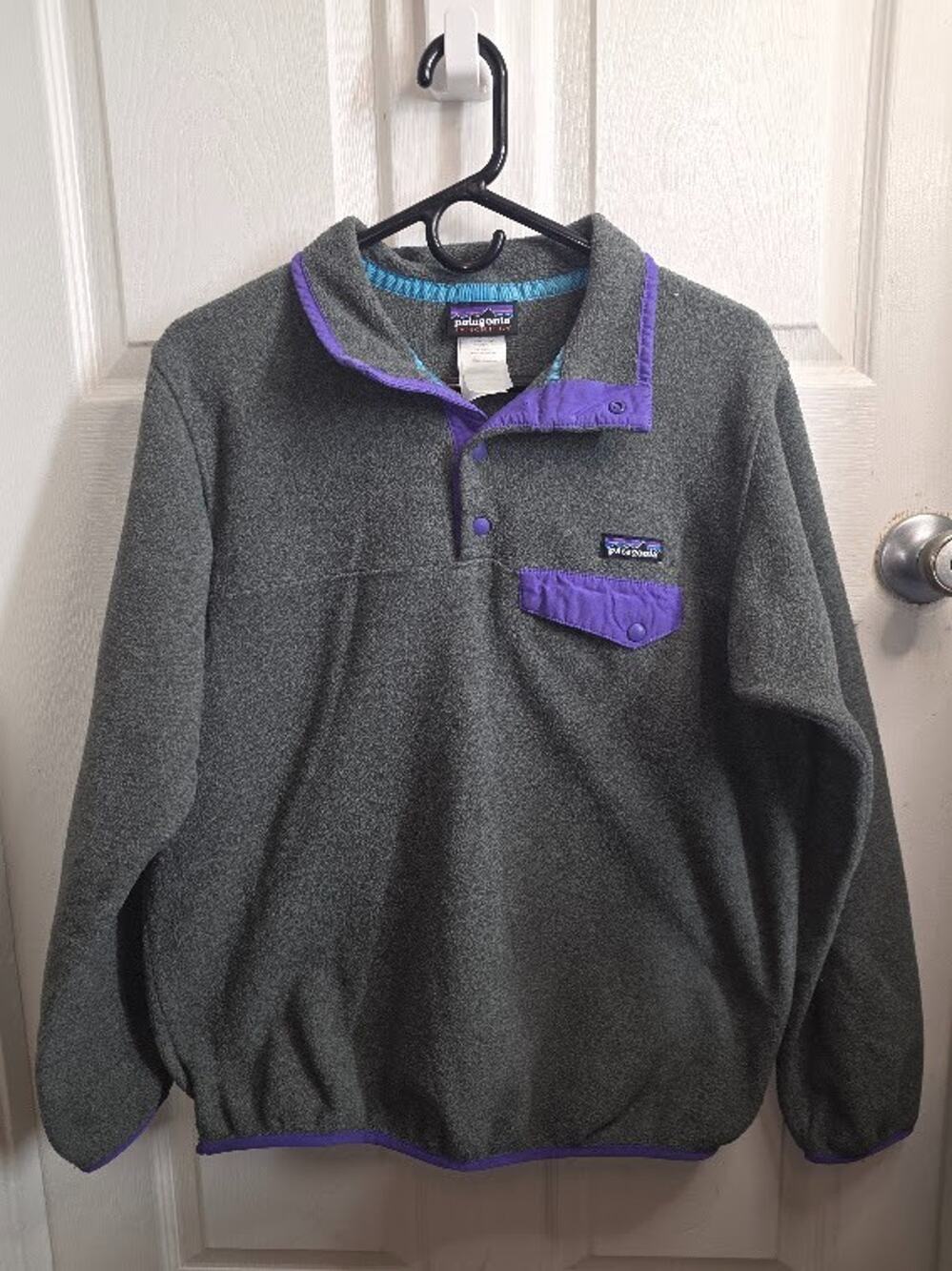 Patagonia Synchilla Fleece Snap T Pullover 1/4 Zip Gray/Purple Trim M